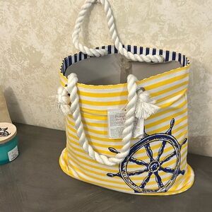 Punctuate Summer Beach Tote Bag Anchor Nautical Yellow, White and Blue